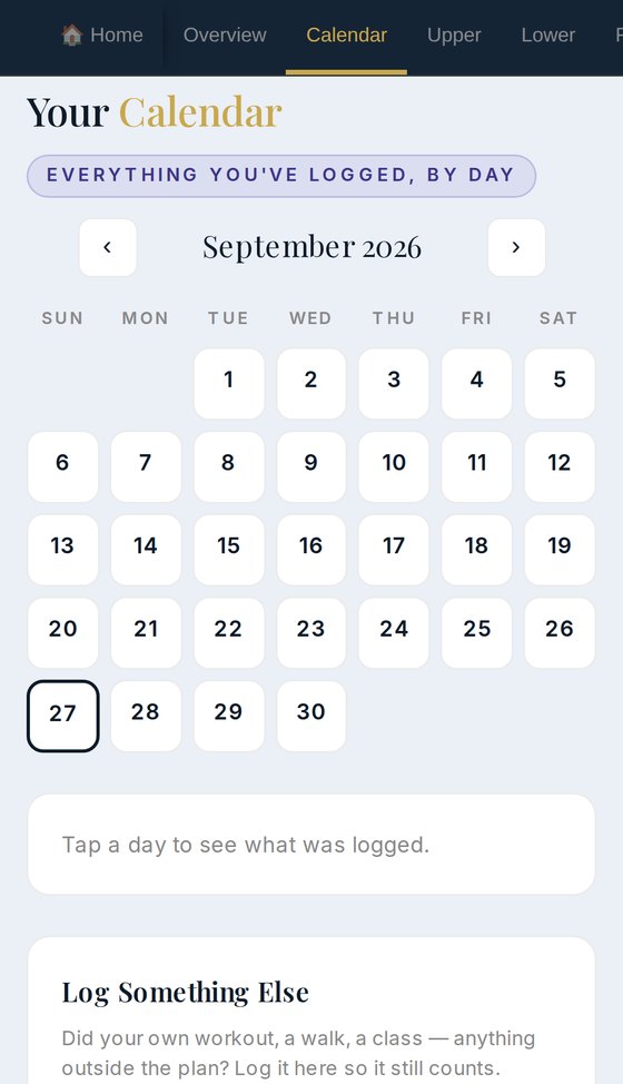 The Calendar: the month at a glance, with a log for anything done outside the plan